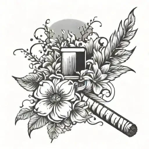 cigarette with flowers surrounding sunset background tattoo design idea