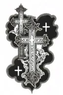 3 crosses with a Bible scripture under it on quad tattoo design idea