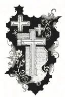 3 crosses with a Bible scripture under it on quad tattoo design idea