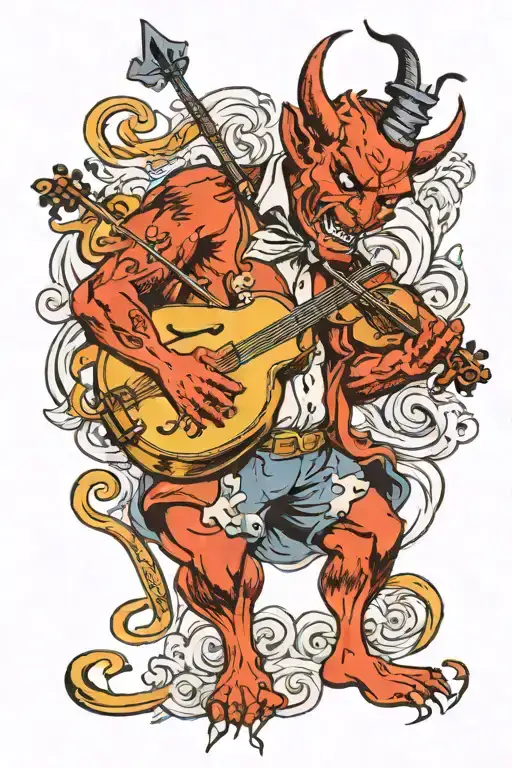 Devil Playing Fiddle tattoo design idea