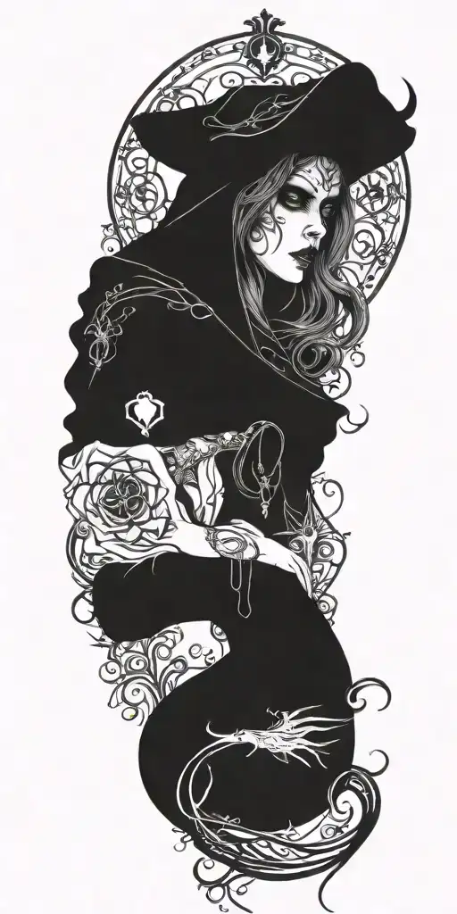 demonic witch alter tattoo design idea