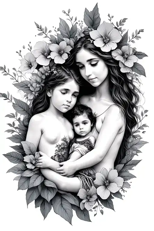 Mother Nature with 2 kids  tattoo design idea