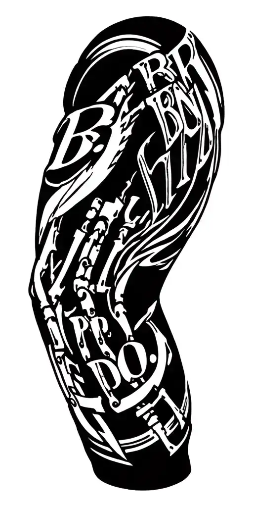 "B.B.P.O." biomechanical arm sleeve tattoo design idea