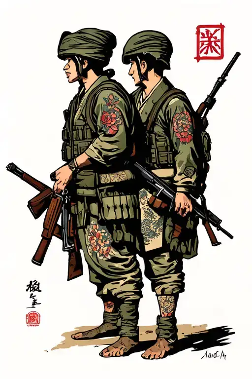 IRA soldier and Palestinian soldier solidarity tattoo design idea