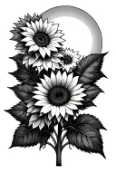 several sunflowers with leaves and sun shining tattoo design idea