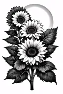 several sunflowers with leaves and sun shining tattoo design idea