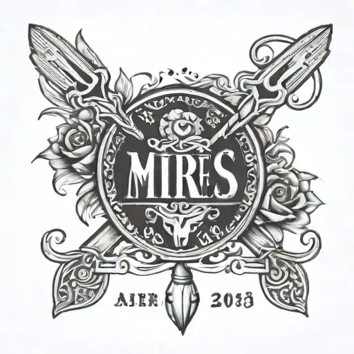 A stylized knife and fork forming an Aries symbol with mom rest in peace date 17/06/2023 tattoo design idea