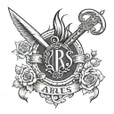 A stylized knife and fork forming an Aries symbol with mom rest in peace date 17/06/2023 tattoo design idea