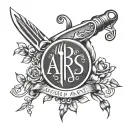 A stylized knife and fork forming an Aries symbol with mom rest in peace date 17/06/2023 tattoo design idea