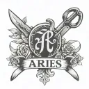 A stylized knife and fork forming an Aries symbol with mom rest in peace date 17/06/2023 tattoo design idea