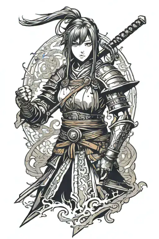 samurai girl in dark souls in portrait tattoo design idea