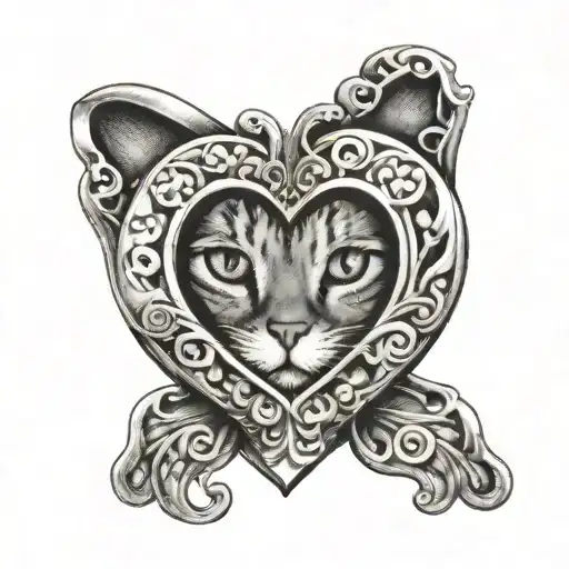 Tattoo design, which is a heart-shaped locket and inside is the image of a cat's paw print tattoo design idea