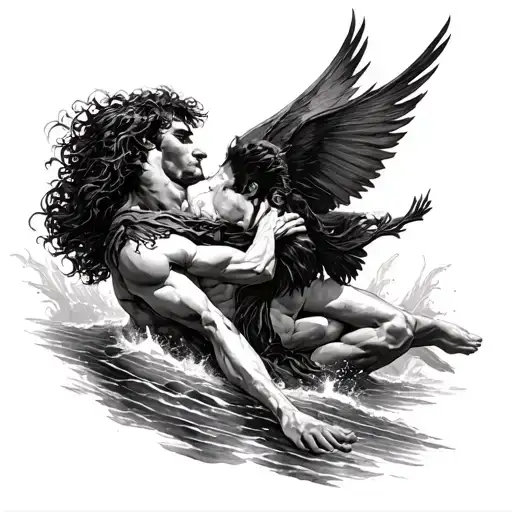 epic poem odyssey trials and tribulations, a man becoming a moster, losing his love to fall in love again  tattoo design idea