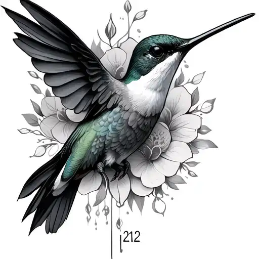 1212 with a hummingbird surrounded tattoo design idea