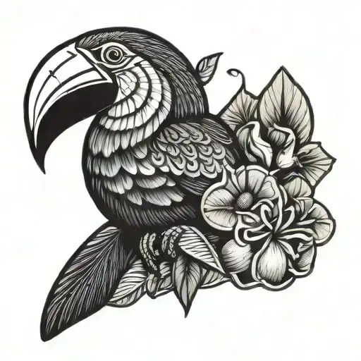 Tucan and cashew fruit  tattoo design idea