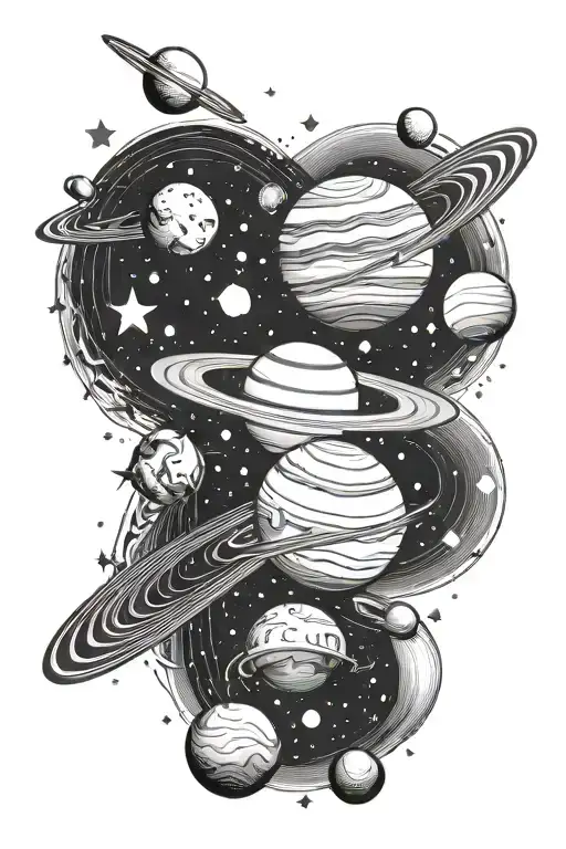 planets and stars in a straight line down tattoo design tattoo design idea