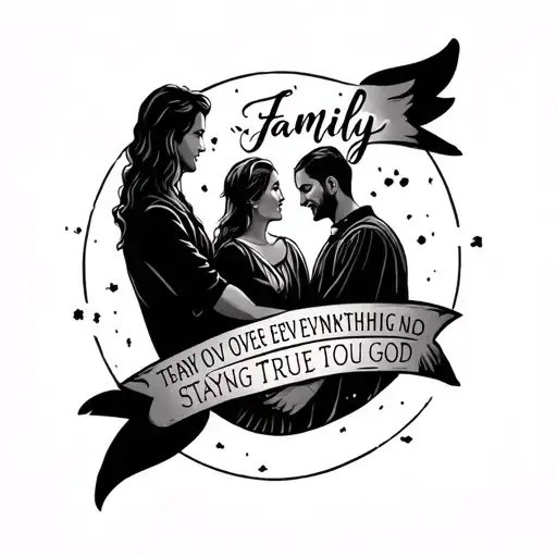 tattoo design for a forearm tattoo featuring family over everything and staying true to god  tattoo design idea