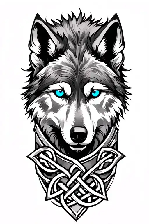 wolf with blue eyes on armor tattoo design featuring Celtic trinity knot  tattoo design idea