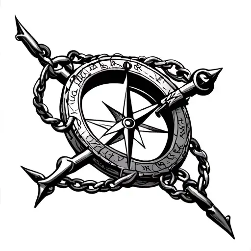 viking compass with celtic knot chain into an anchor  tattoo design idea