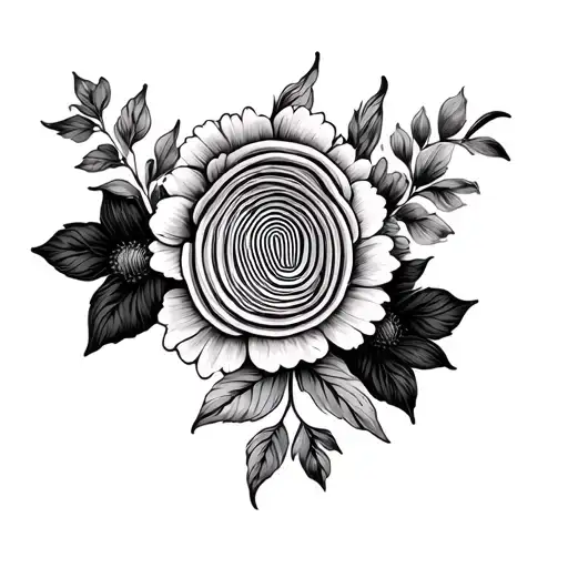 fingerprint mixed with flowers tattoo design idea