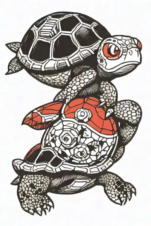 pokeball and a turtle coming out of it black and white tattoo design idea