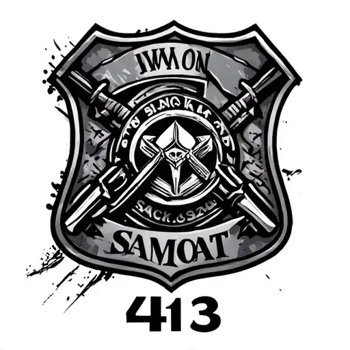 samoan design, SWAT, badge number 413, warrior tattoo design idea