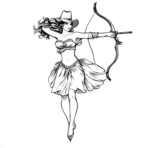 cowgirl cupid aiming a bow tattoo design idea