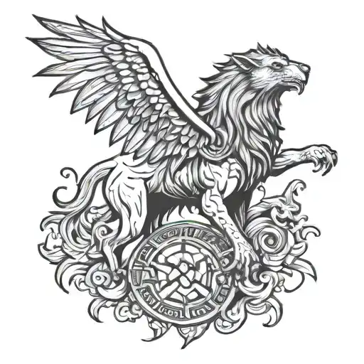 viking, wolf, vulture, and lion mix symbolizing widom, loyalty, ride or die mentality, ruthlessness, flying high tattoo design idea