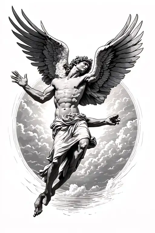 icarus falling from sky while reaching for the sun tattoo design idea