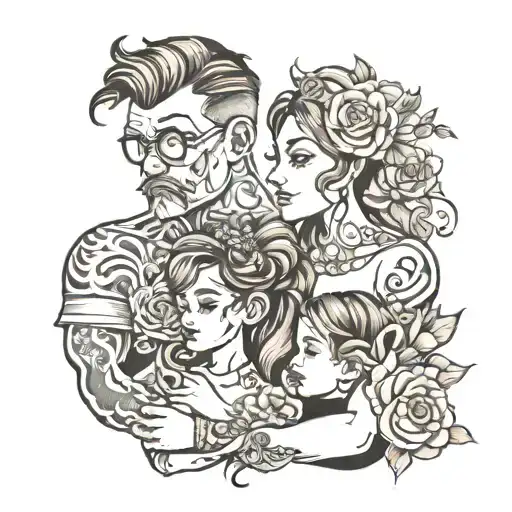 dad mom and daughter tattoo design idea