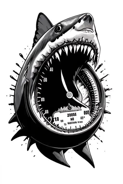 4000psi pressure gauge being bitten by a shark tattoo design idea