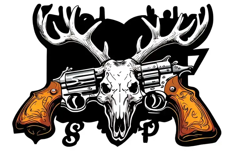 "Gutierrez " love family guns and rodeo and elk skull with antlers tattoo design idea