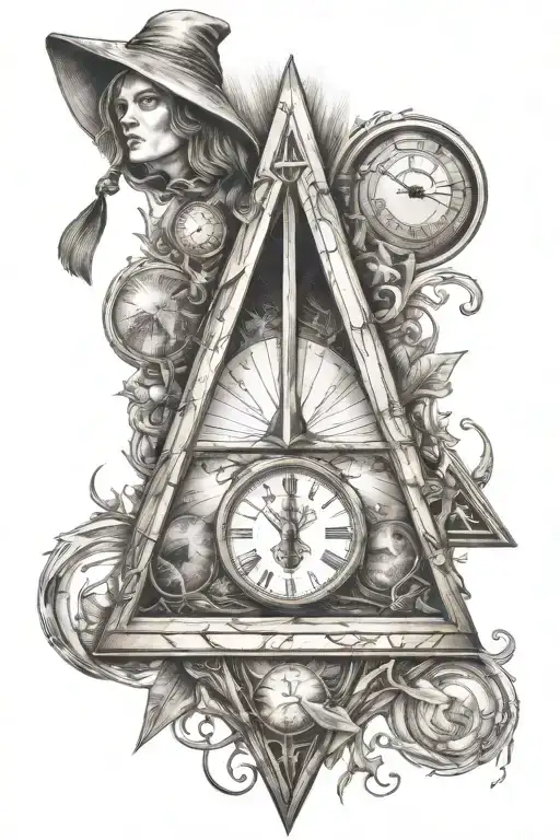 Deathly Hallows, invisibility cloak, Hermione, Luna, Ginny's wands, Elder wand as McGonagall's wand, resurrection stone tattoo design idea