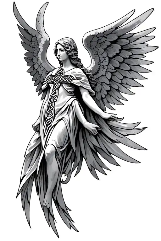Celtic cross wing parchment angel tattoo design idea
