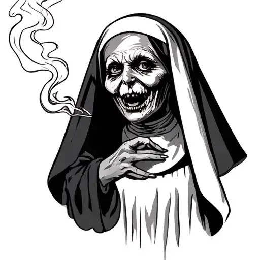 scary nun smoking tattoo design idea