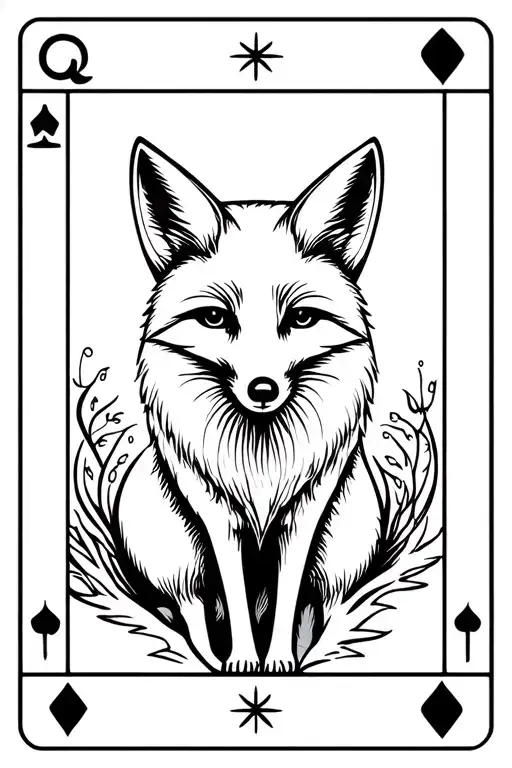 tarot card with  fox geminis tattoo design idea