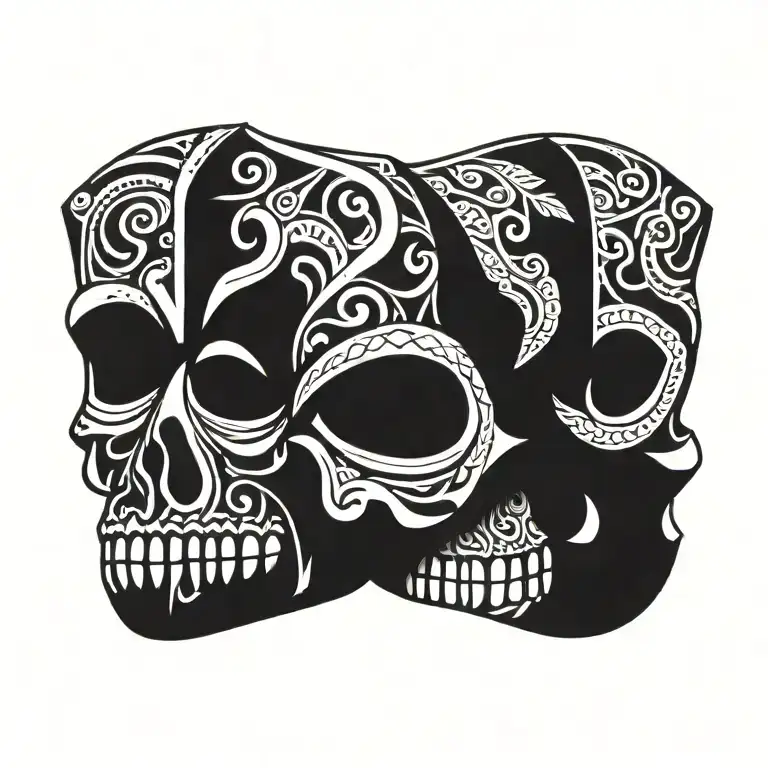 tiki mask skull tattoo design idea