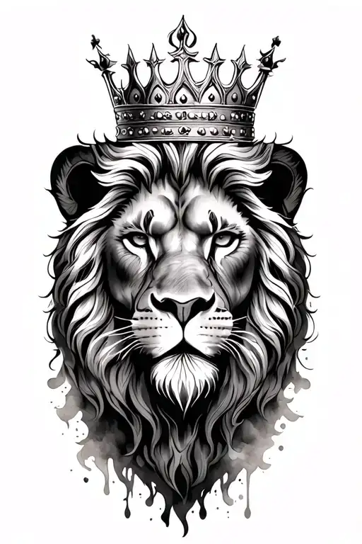 CROWNED LION HEAD WITH WATERCOLOR tattoo design idea