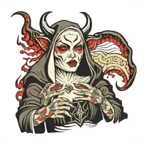 devil nun horny tattoo design idea