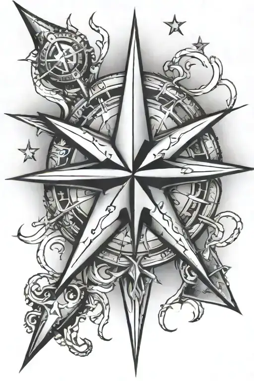 North Star nautical star with more  three stars and an anchor simple design tattoo design idea