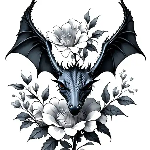 Flowers and baby thestral in a card tattoo design idea