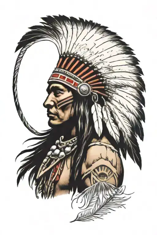 native american warrior with headress facing east tattoo design idea