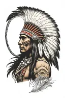 native american warrior with headress facing east tattoo design idea