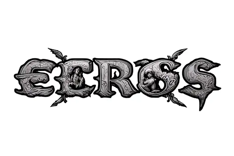 eros with young gods letter tattoo design idea