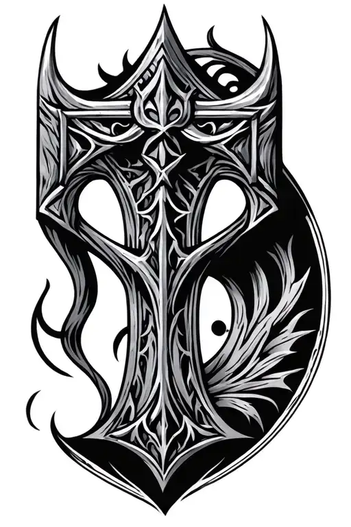 Thor's hammer neck and cathedral ornament like veins made tattoo design idea