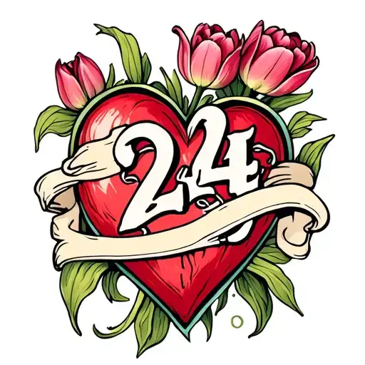 tulip heart and the font "224" tattoo design idea