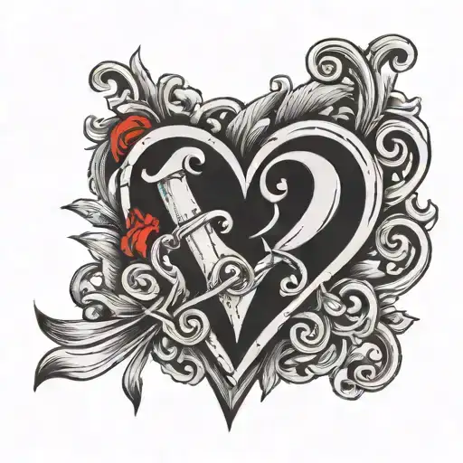Letter B heart and red tattoo design idea