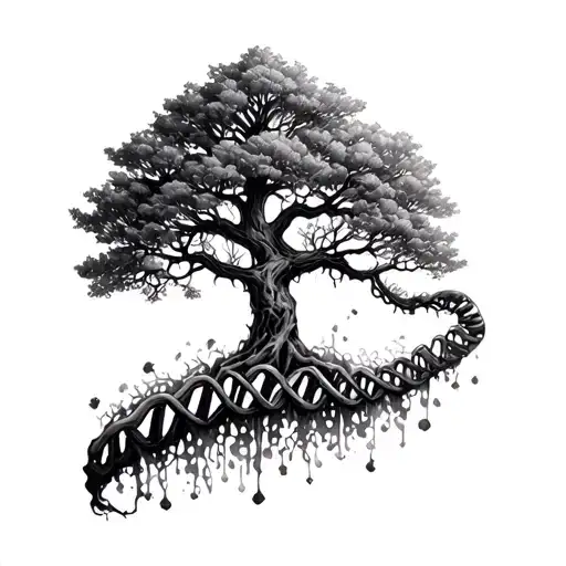 evolutionary tree emerging from a strand of dna tattoo design idea