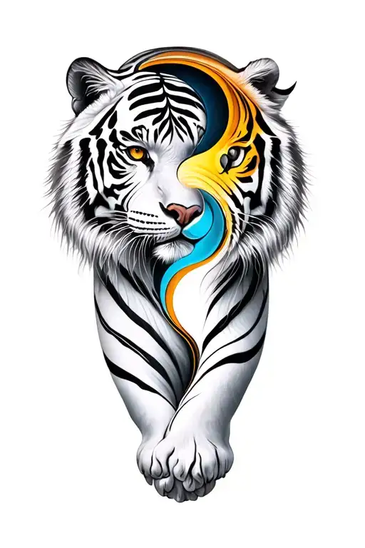 white tiger intertwined yin-yang tattoo design idea
