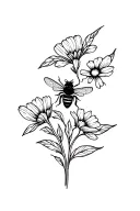 bee and flower bouquet tattoo design idea